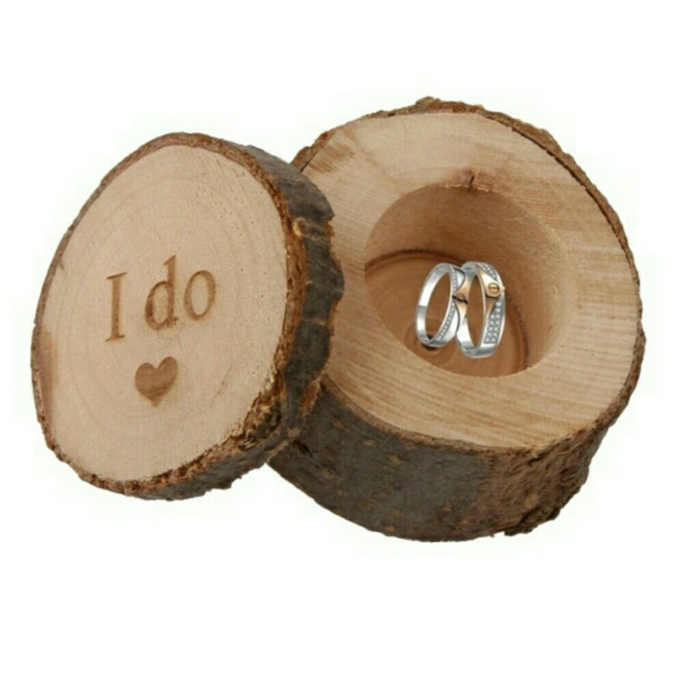 Rustic Wood "I Do" Engagement Ring Box Holder - Picture 1 of 3